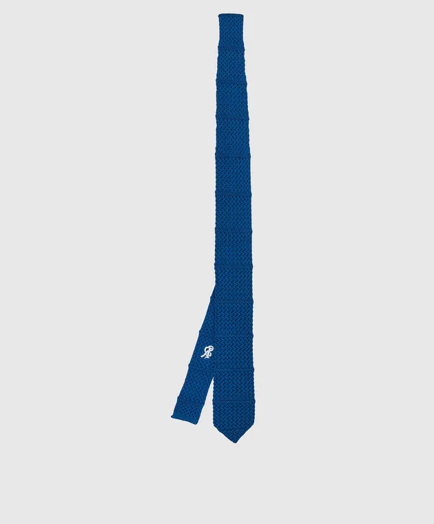 Stefano Ricci Cravatta da bambina in seta blu con logo ricamato YCRM2600SETA