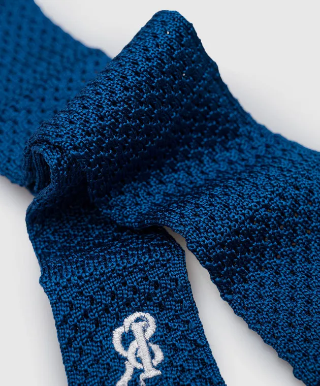 Stefano Ricci Cravatta da bambina in seta blu con logo ricamato YCRM2600SETA
