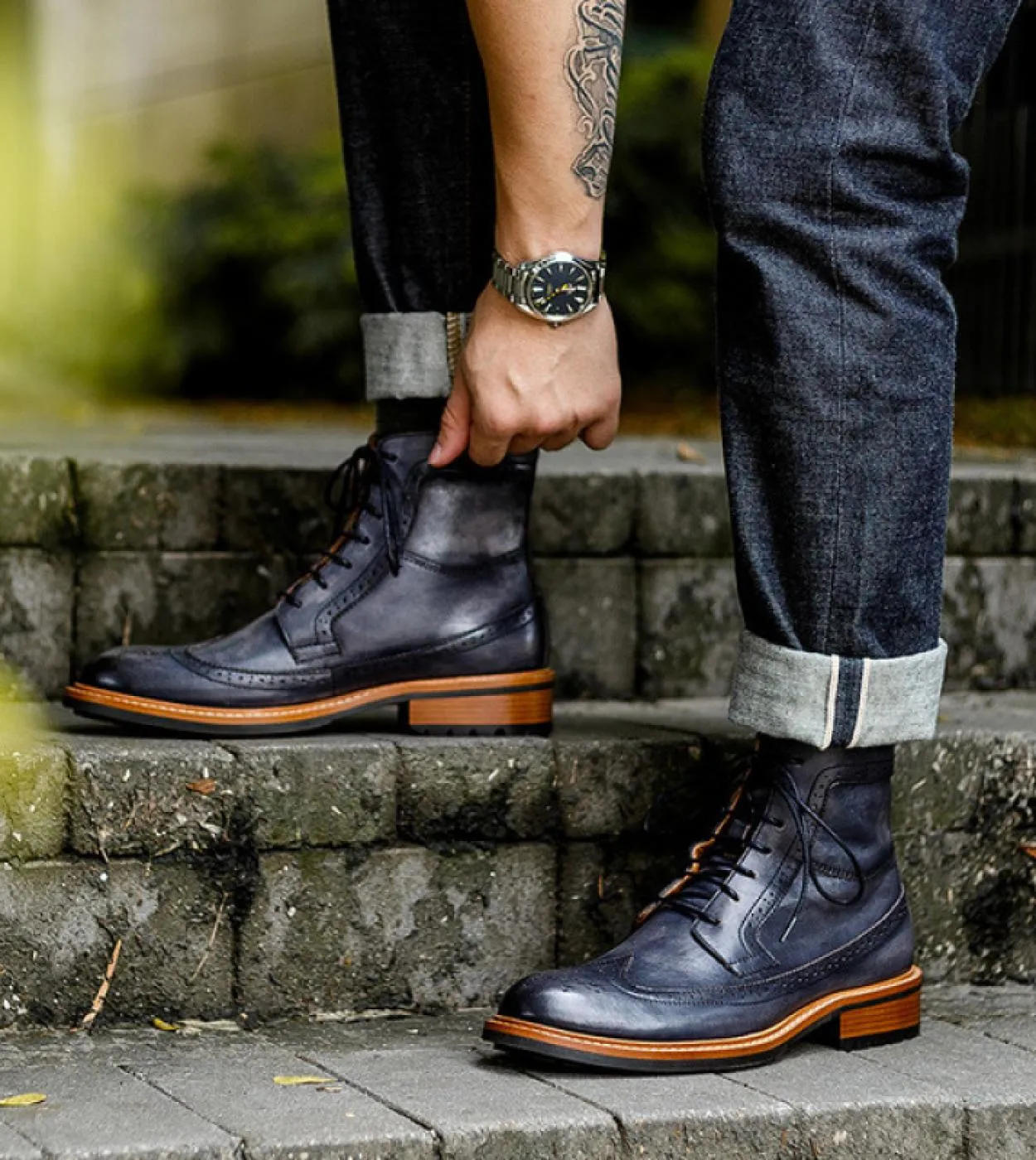 Stivaletti Chelsea da uomo fatti a mano Scarpe brogue invernali di lusso in vera pelle comoda alla caviglia piatta qualità marro