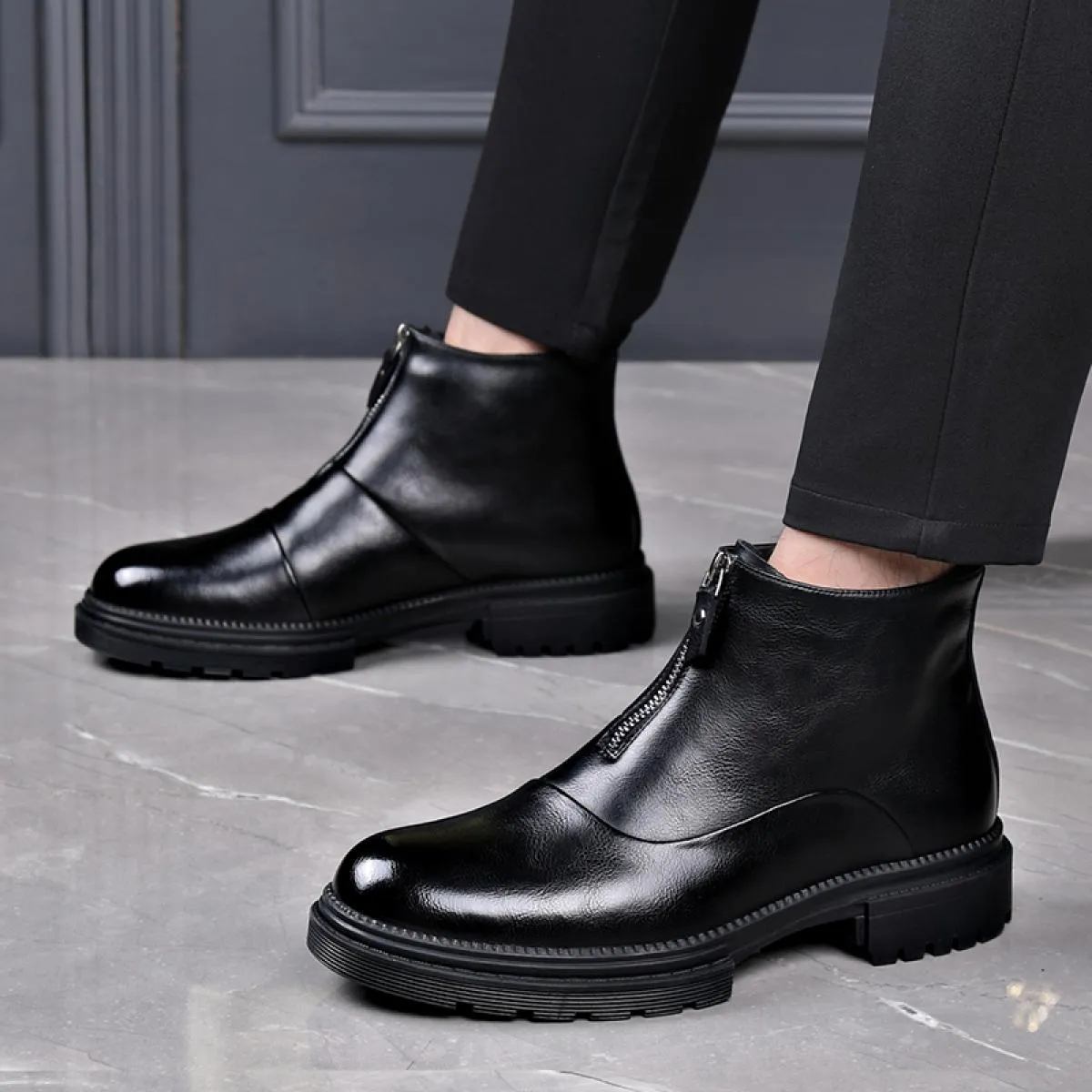 Stivaletti Chelsea da uomo in vera pelle ditale, bassi, in morbida pelle, stile business, scarpe da lavoro con velluto Martin El