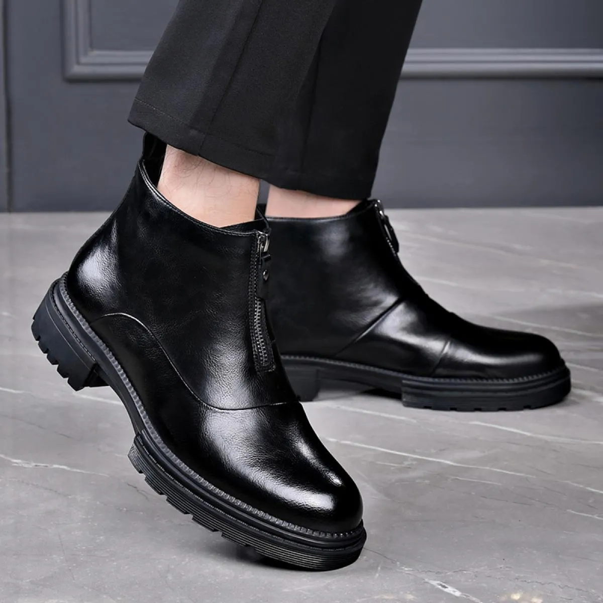 Stivaletti Chelsea da uomo in vera pelle ditale, bassi, in morbida pelle, stile business, scarpe da lavoro con velluto Martin El