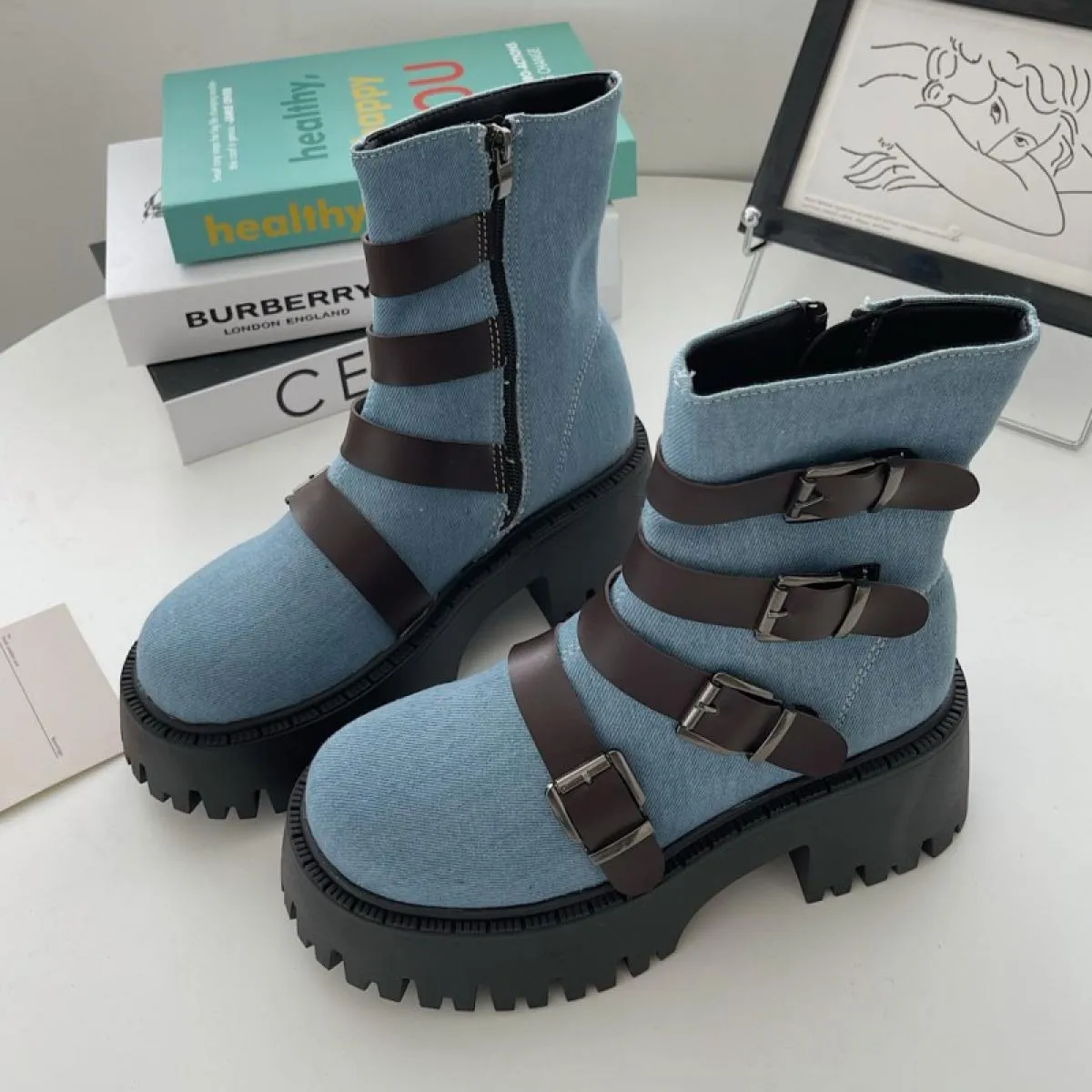Stivaletti Chelsea invernali da donna alla caviglia scarpe con plateau con tacco medio 2023 scarpe eleganti da festa in pelle sc