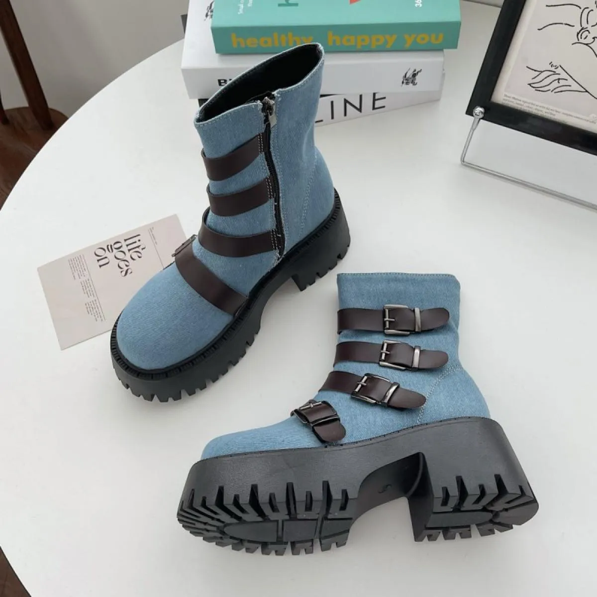 Stivaletti Chelsea invernali da donna alla caviglia scarpe con plateau con tacco medio 2023 scarpe eleganti da festa in pelle sc