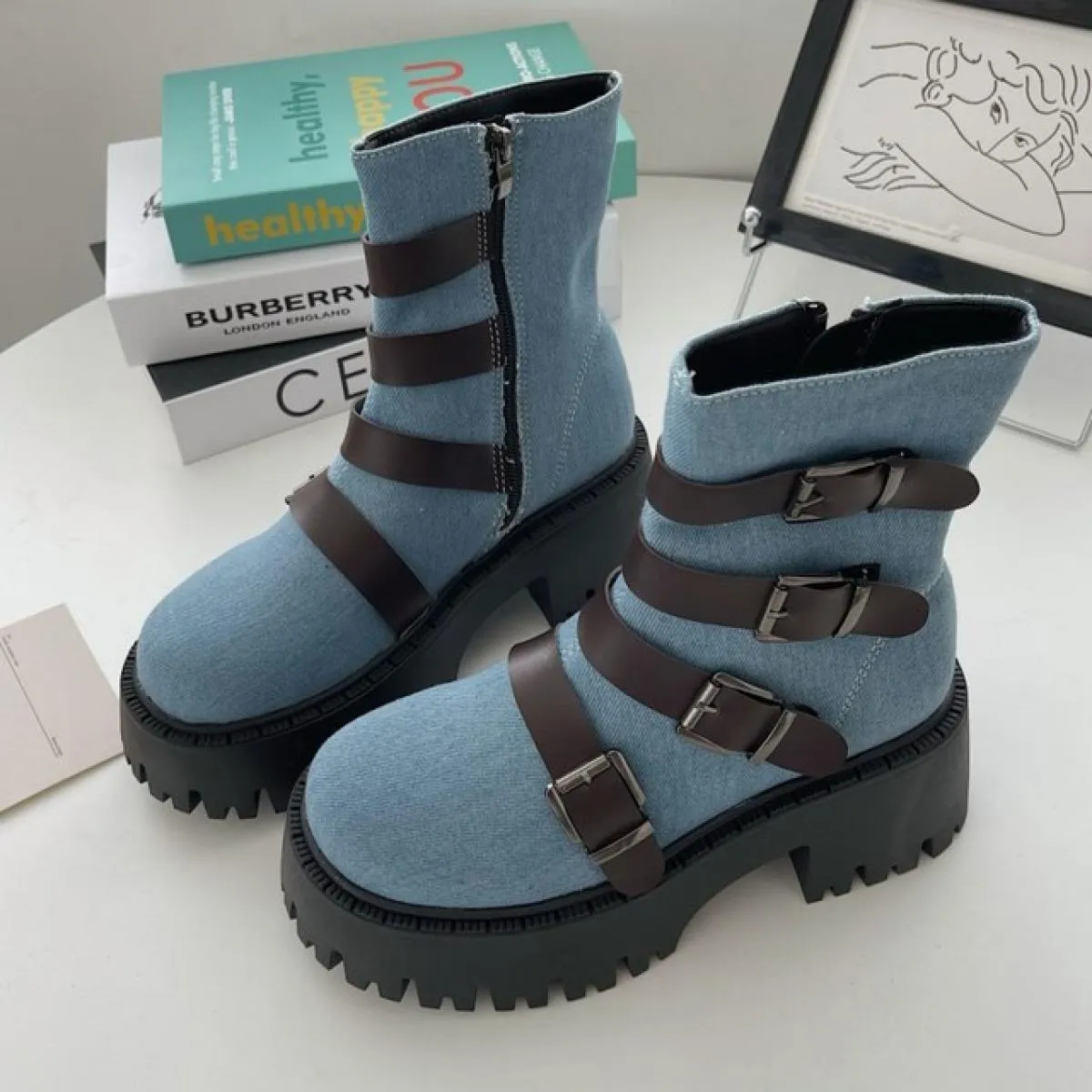 Stivaletti Chelsea invernali da donna alla caviglia scarpe con plateau con tacco medio 2023 scarpe eleganti da festa in pelle sc