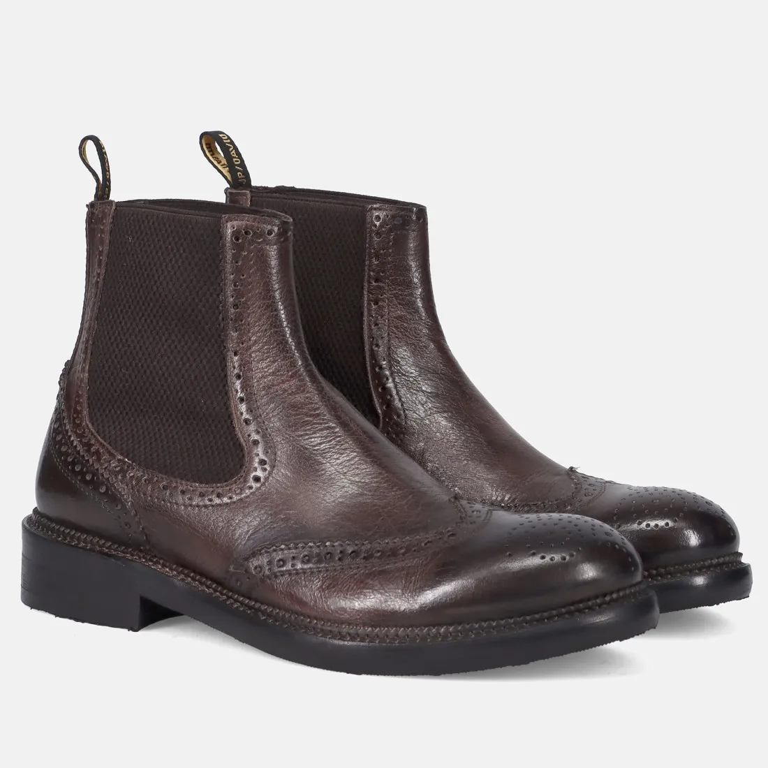 Stivaletto brogue JP David in pelle anticata marrone scuro