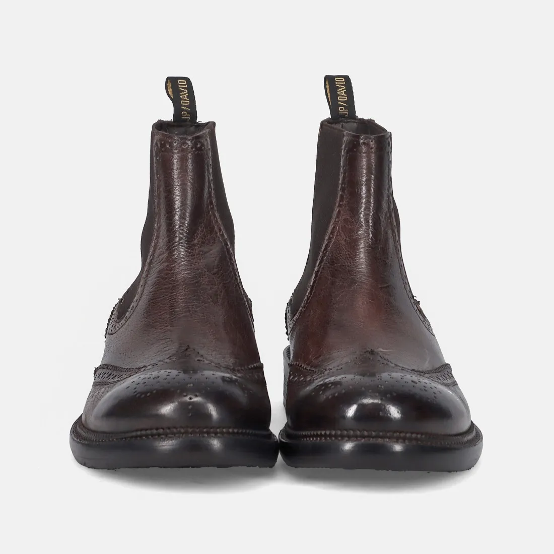 Stivaletto brogue JP David in pelle anticata marrone scuro
