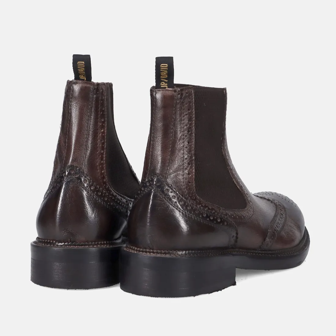 Stivaletto brogue JP David in pelle anticata marrone scuro