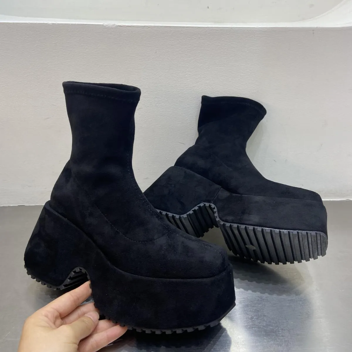 Stivali Chelsea con plateau grosso alla caviglia Stivaletti da donna Scarpe da donna Stivali da neve da motociclista Goth con al