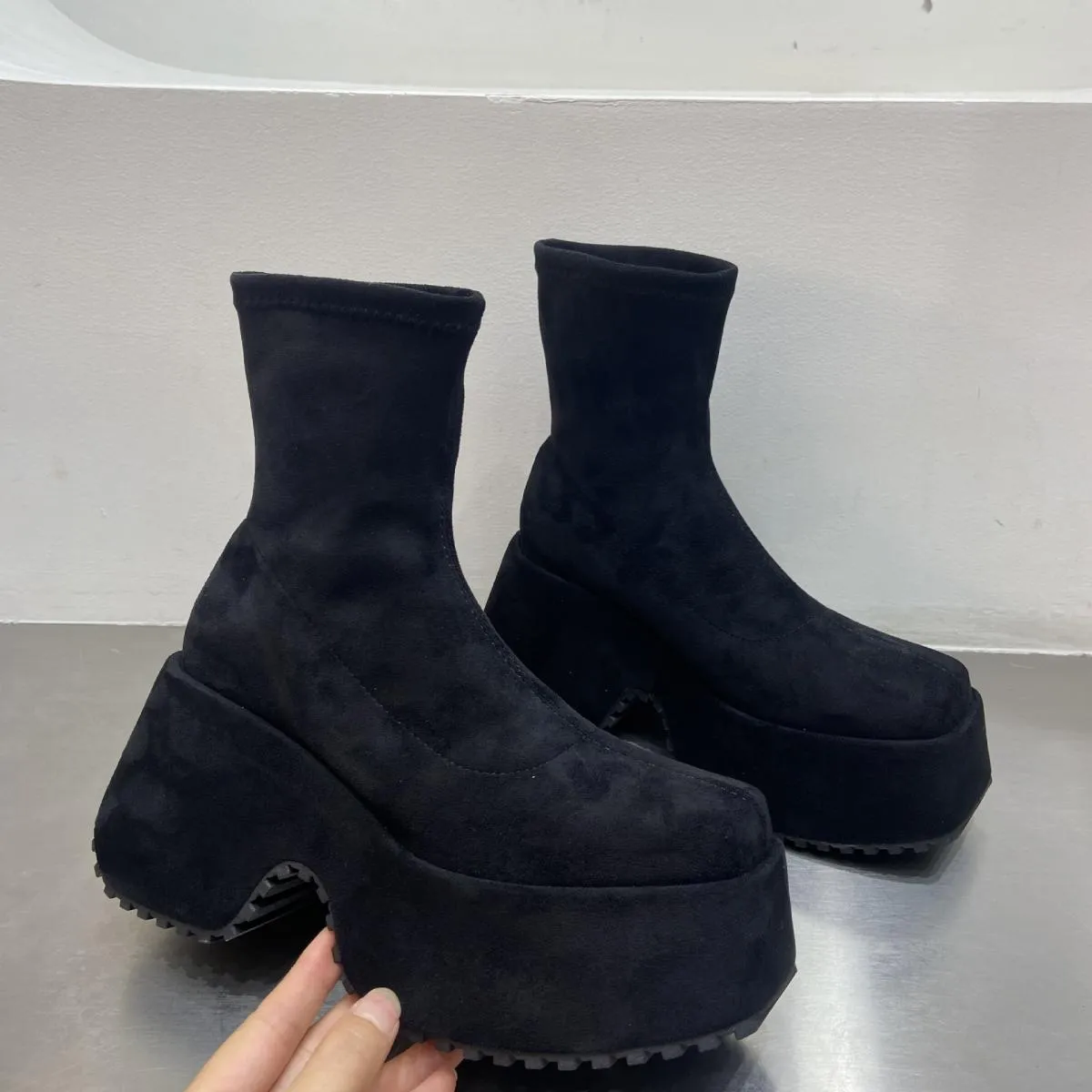 Stivali Chelsea con plateau grosso alla caviglia Stivaletti da donna Scarpe da donna Stivali da neve da motociclista Goth con al