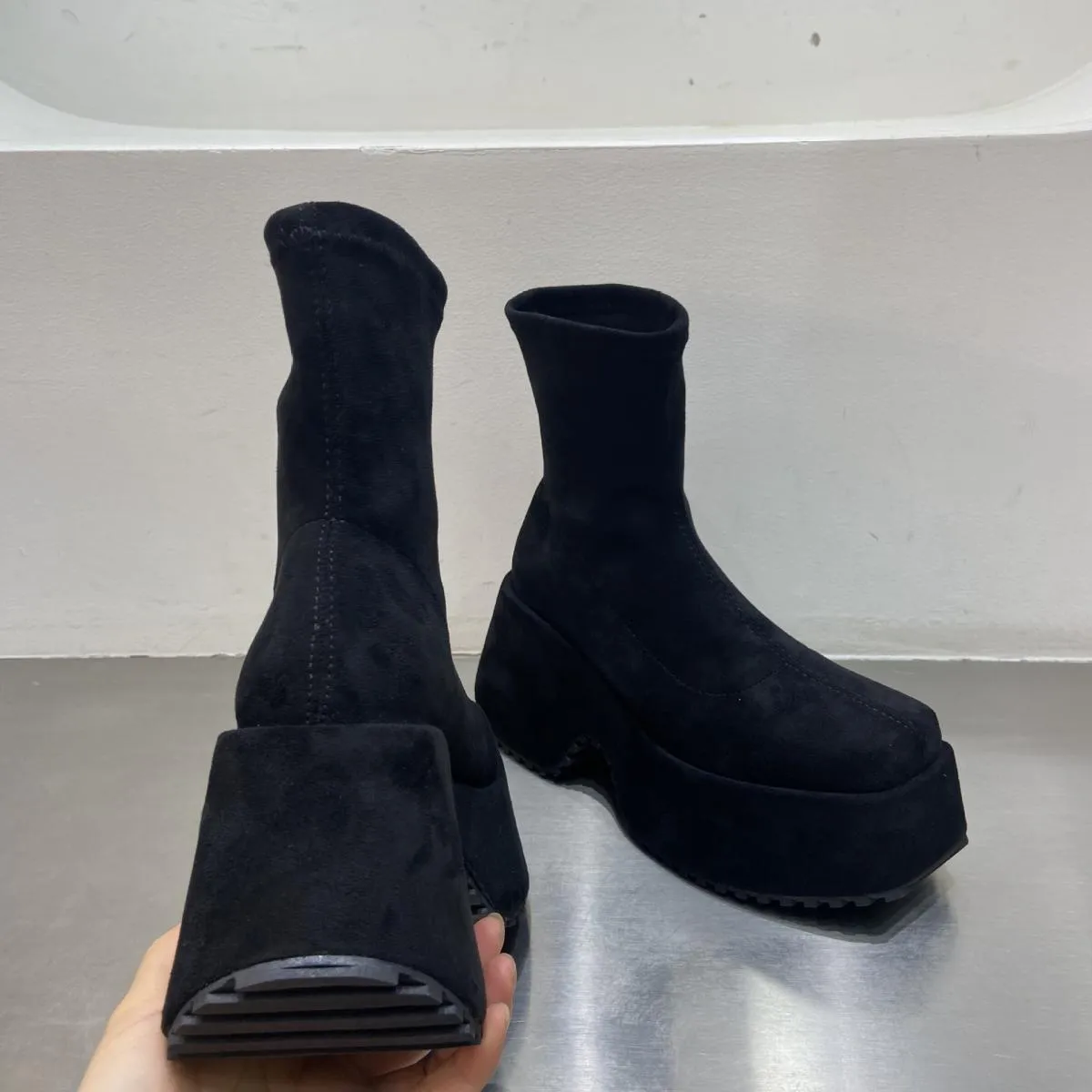 Stivali Chelsea con plateau grosso alla caviglia Stivaletti da donna Scarpe da donna Stivali da neve da motociclista Goth con al