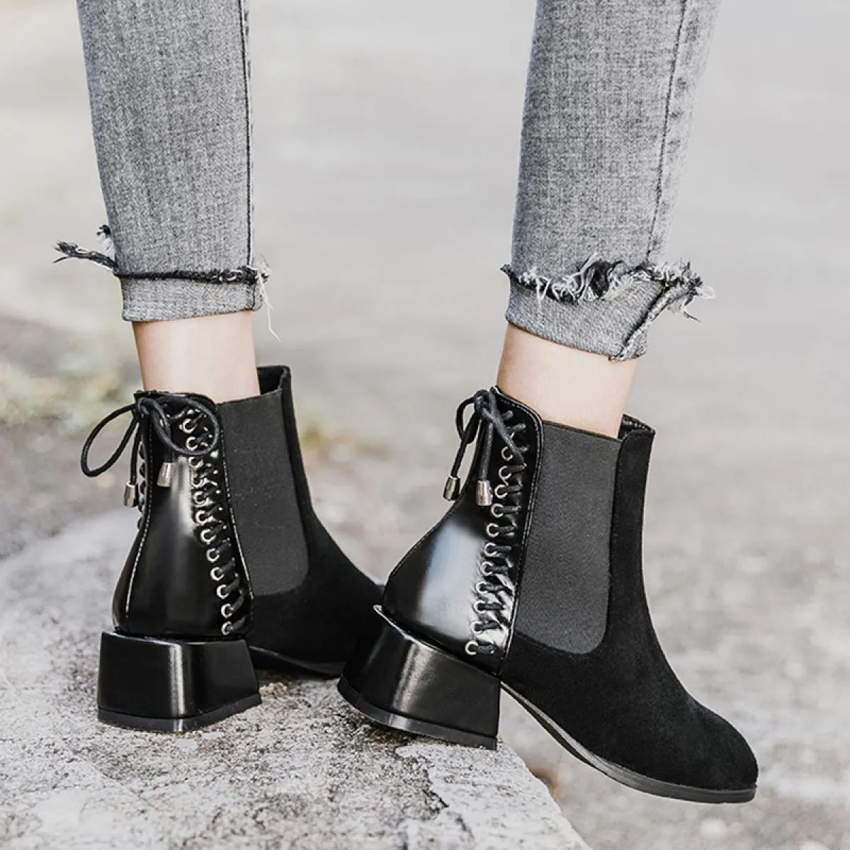 Stivali da cowboy per il tempo libero streetwear da donna Scarpe in pelle naturale traspirante Stivaletti Chelsea con punta a pu