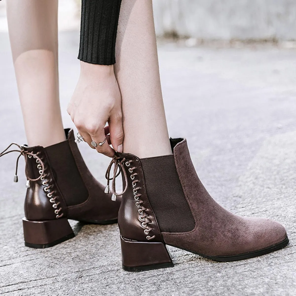 Stivali da cowboy per il tempo libero streetwear da donna Scarpe in pelle naturale traspirante Stivaletti Chelsea con punta a pu