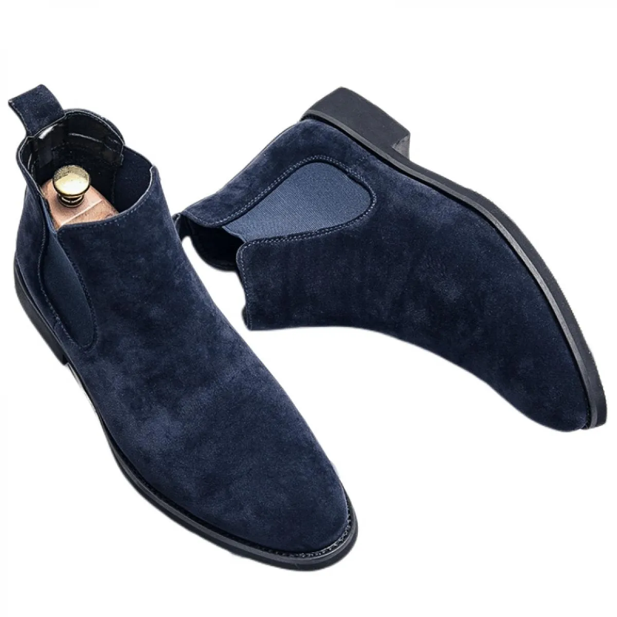 Stivali da uomo Chelsea blu Flock Business Wedding Scarpe formali fatte a mano Spedizione gratuita Taglia 38 48 Stivaletti da uo