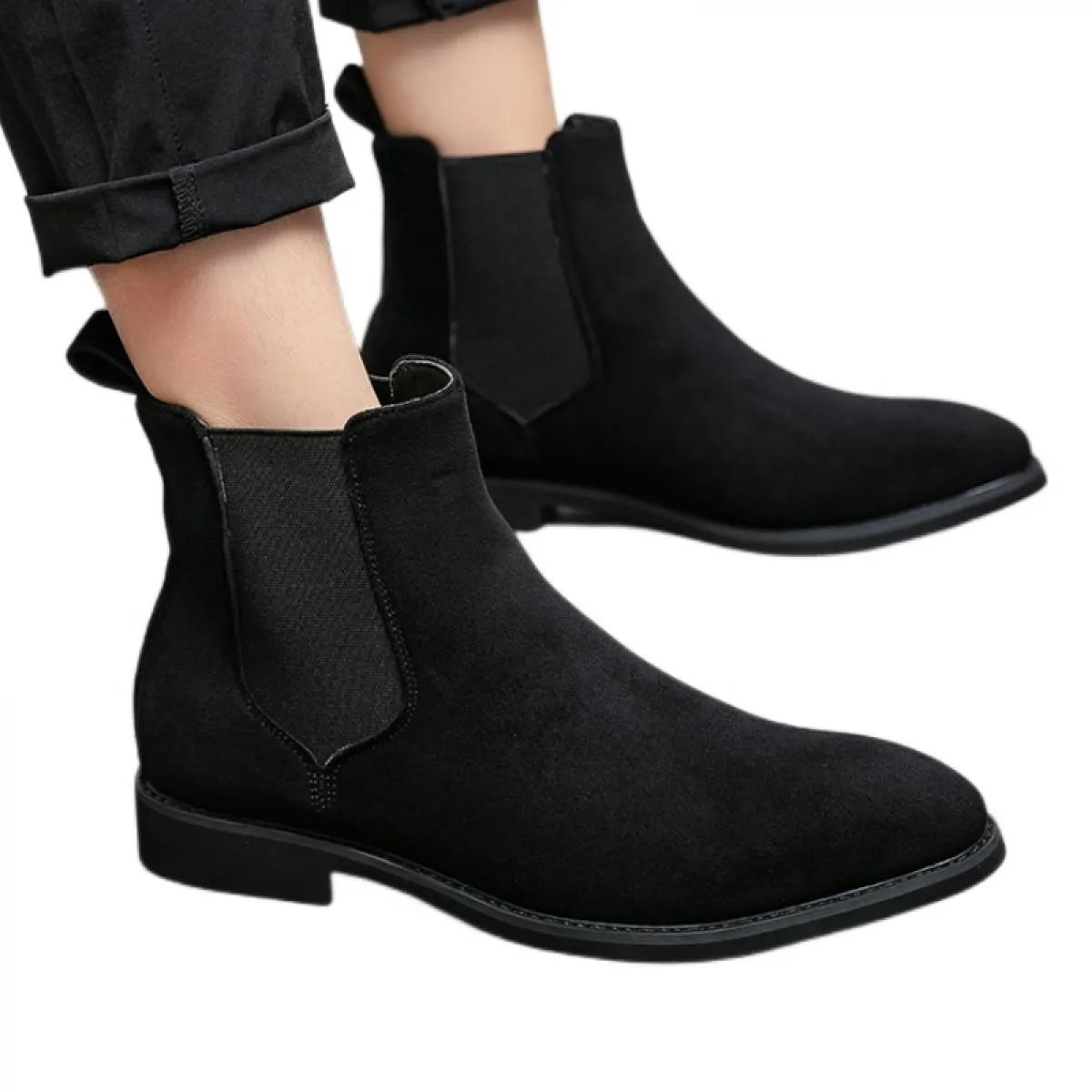 Stivali da uomo Chelsea neri Flock Business Wedding Scarpe formali fatte a mano Spedizione gratuita Taglia 38 48 Stivaletti da u