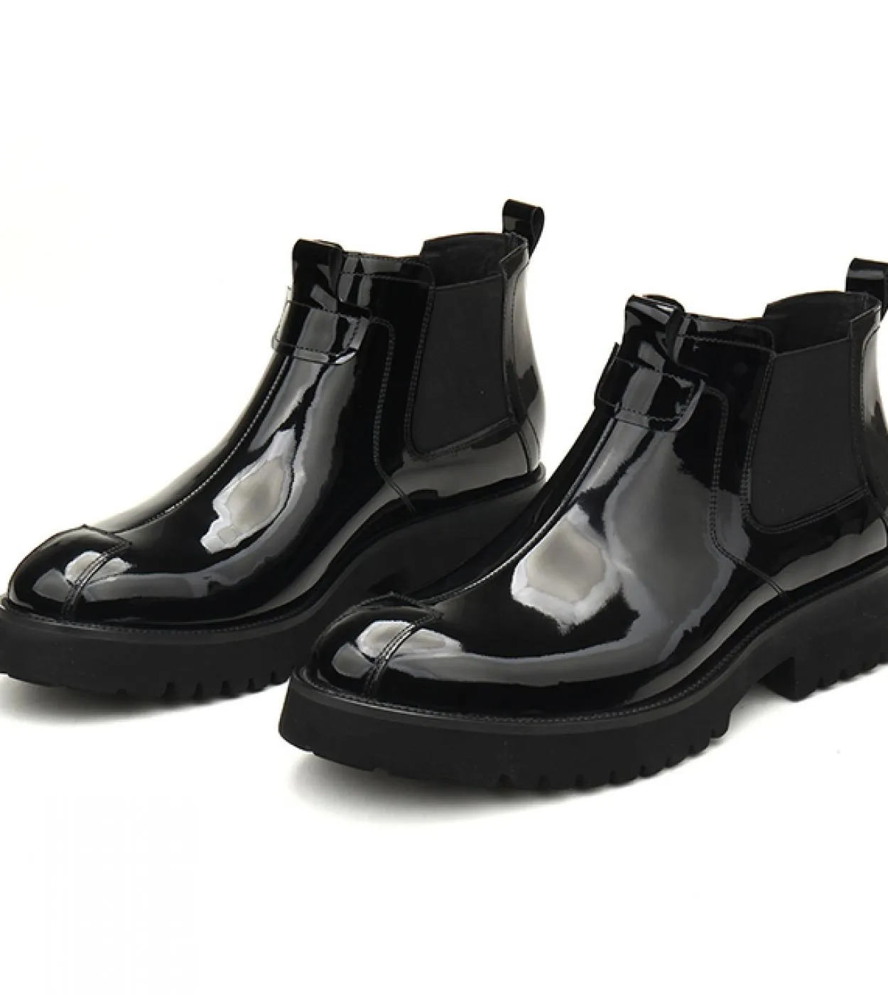Stivali da uomo in pelle verniciata di lusso 2023 Piattaforma stile nuovo Slip On Stivaletti Chelsea da lavoro caldi alla cavigl