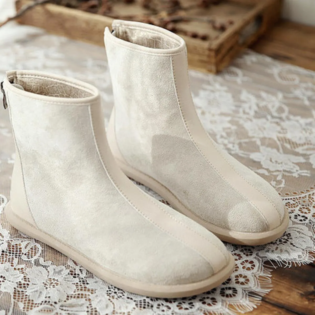 Stivali invernali da donna Stivaletti da donna Stivaletti corti Stivali piatti Stivali da donna Retro