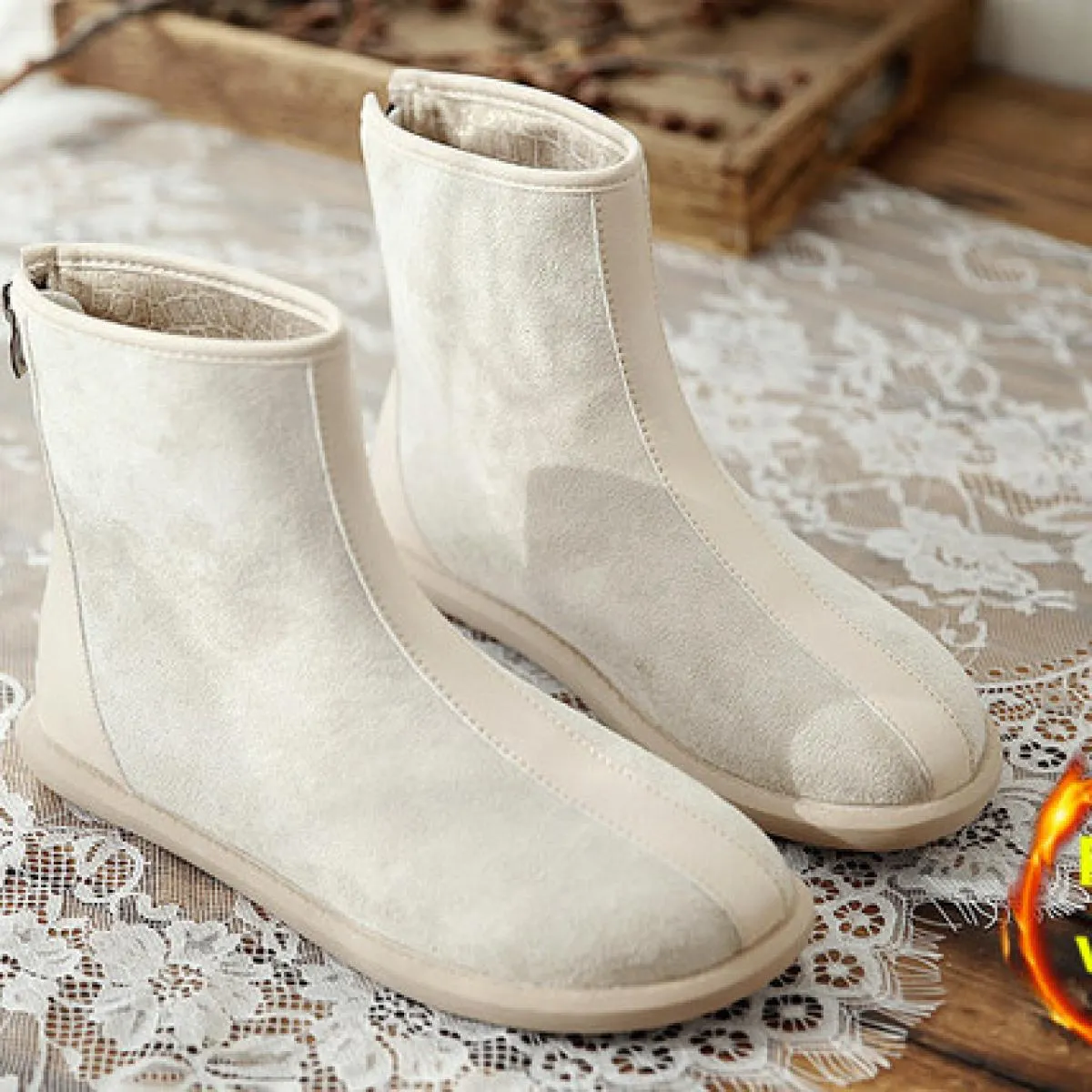 Stivali invernali da donna Stivaletti da donna Stivaletti corti Stivali piatti Stivali da donna Retro