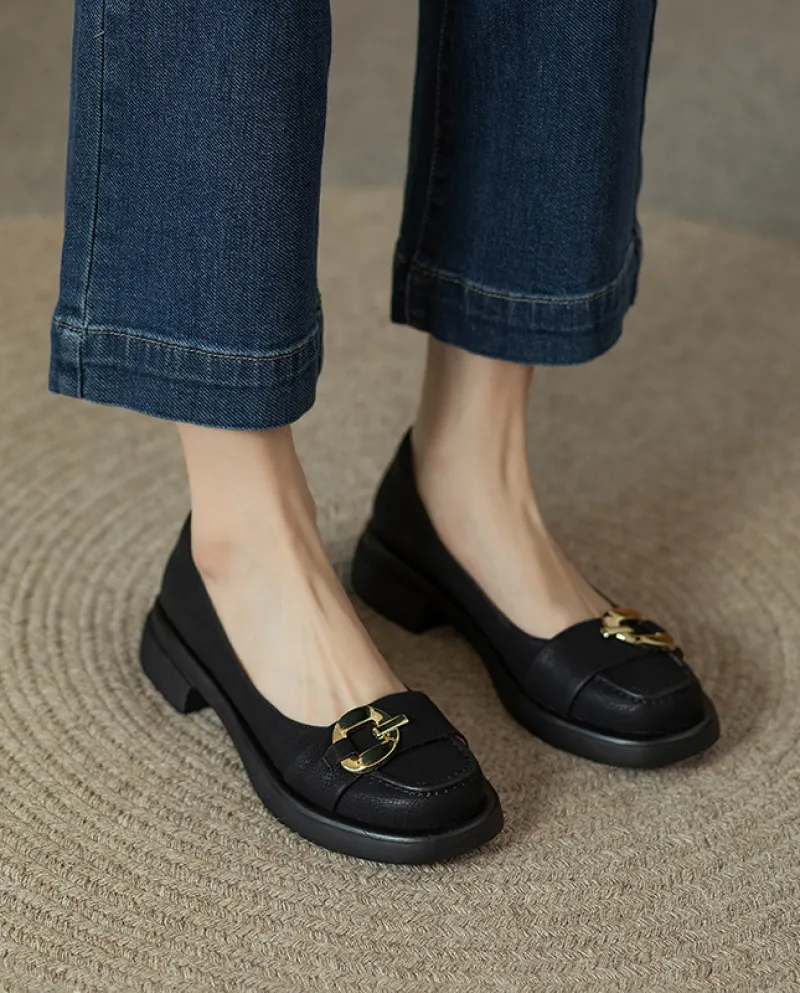 Summer New Slip-on Mocassini Scarpe in pelle retrò con punta arrotondata da donna