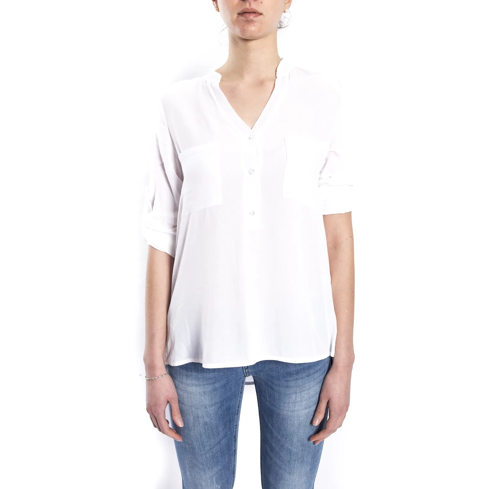 SUSY MIX Camicia serafino con bottoni BIANCO art. 43112MP