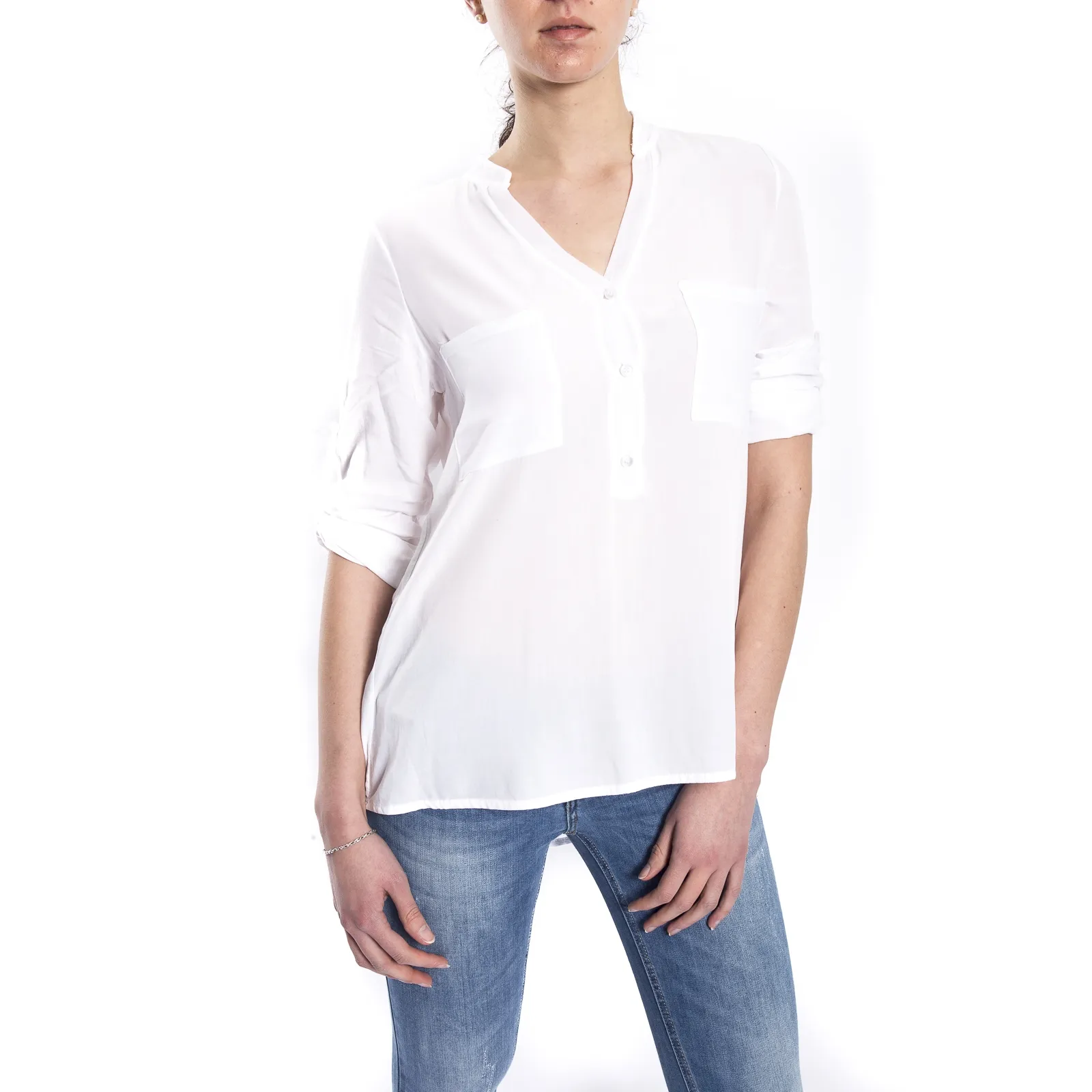 SUSY MIX Camicia serafino con bottoni BIANCO art. 43112MP