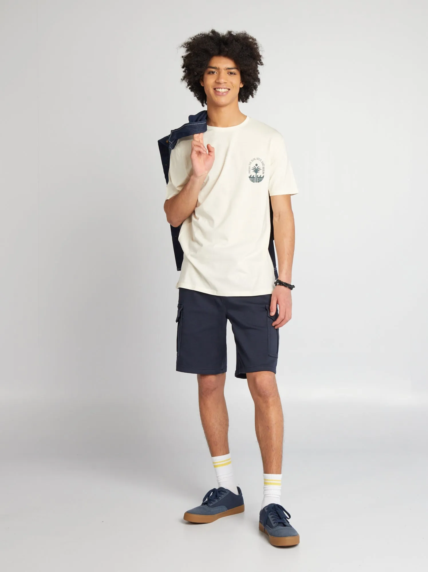 T-shirt in jersey con scollo tondo - BIANCO
