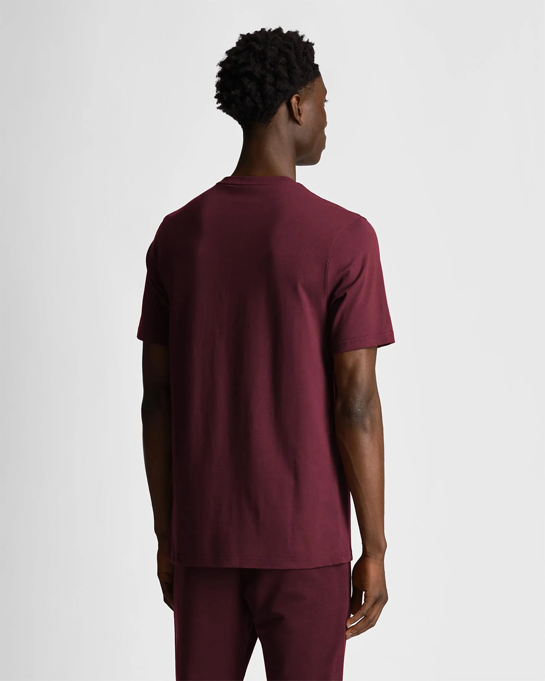 T-shirt mezza manica bordeaux in cotone con logo aquila tono su tono ricamata sul petto