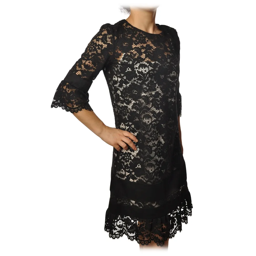 Twinset - Abito Girocollo in Pizzo - Nero - Abito - Made in Italy - Luxury Exclusive Collection