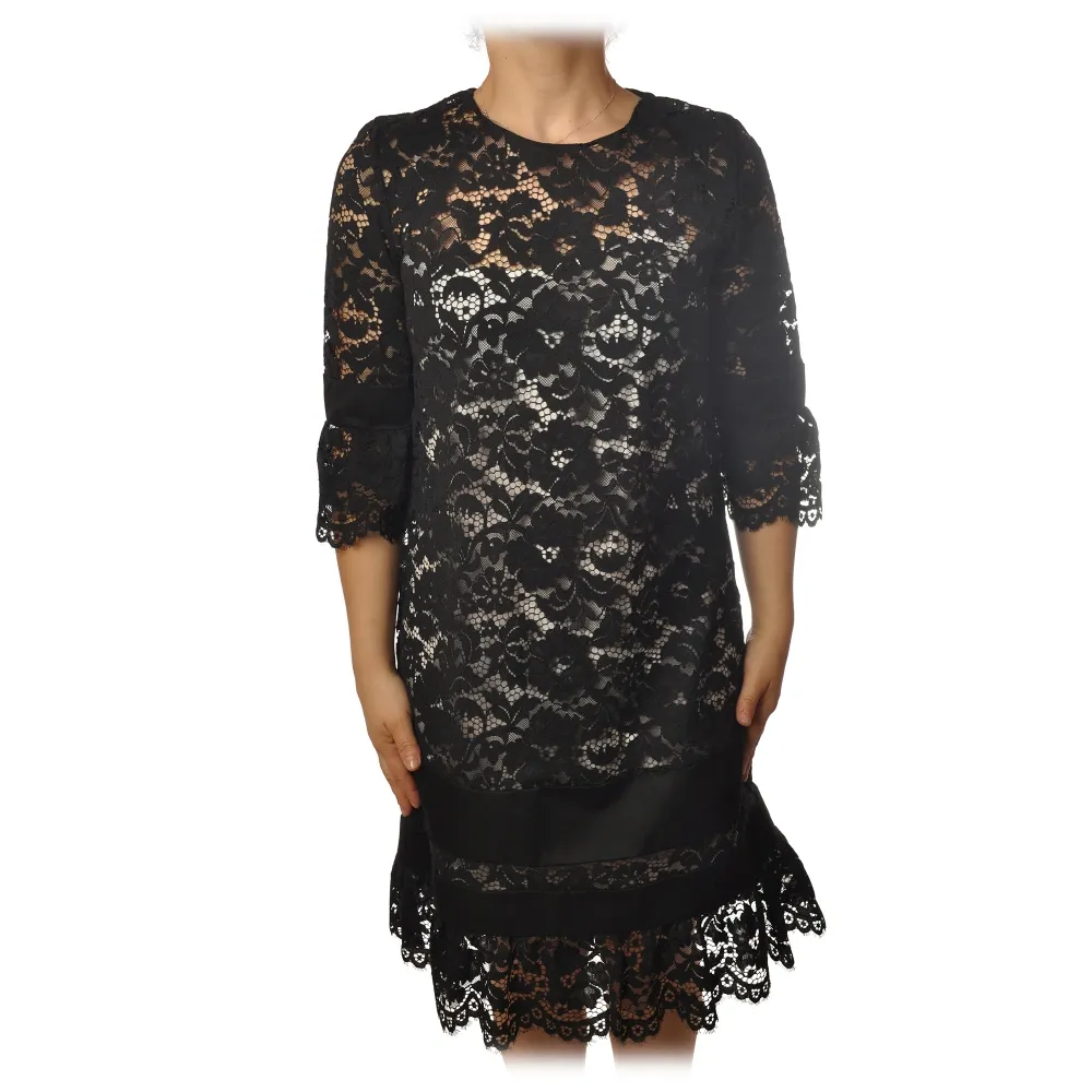Twinset - Abito Girocollo in Pizzo - Nero - Abito - Made in Italy - Luxury Exclusive Collection