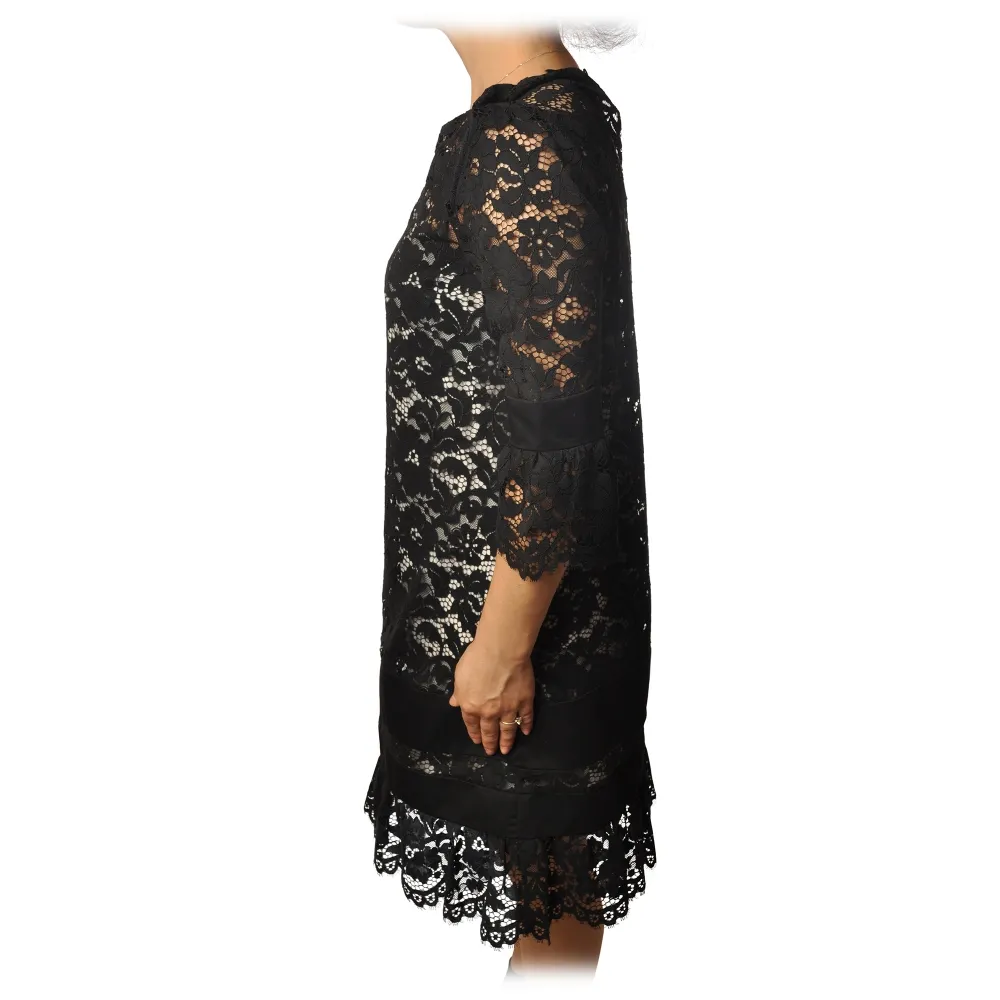 Twinset - Abito Girocollo in Pizzo - Nero - Abito - Made in Italy - Luxury Exclusive Collection
