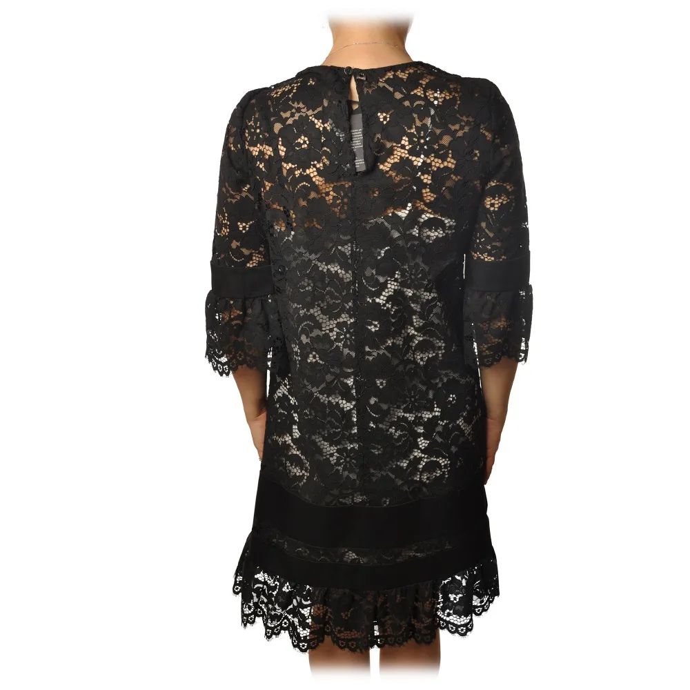 Twinset - Abito Girocollo in Pizzo - Nero - Abito - Made in Italy - Luxury Exclusive Collection
