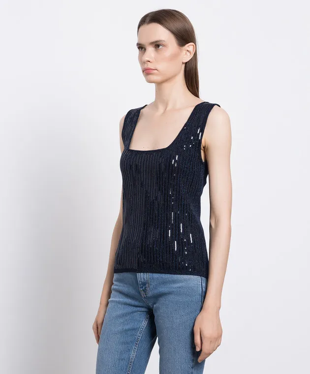 Twinset Actitude Top blu con paillettes 232AP3251