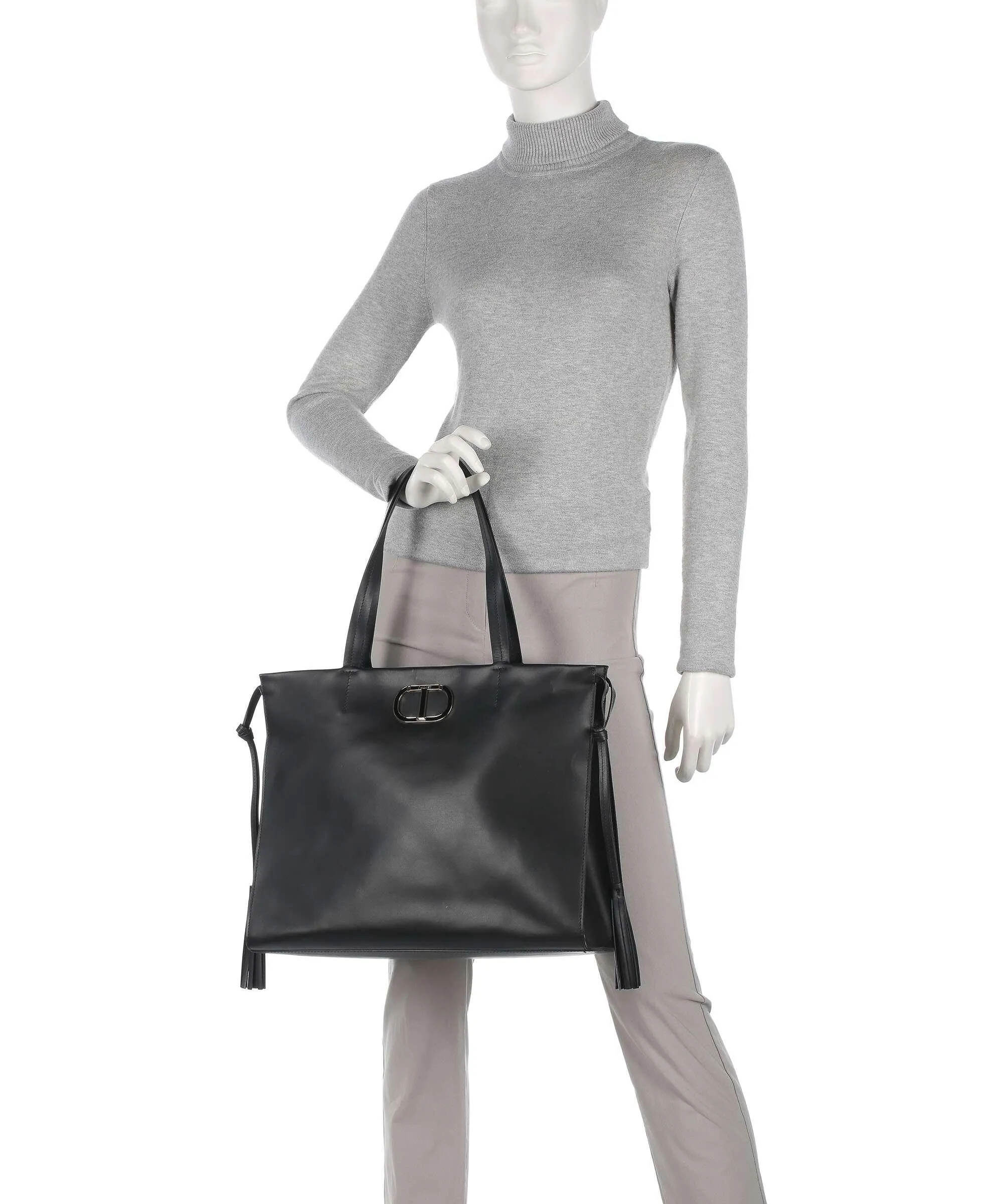  Twinset Etoile Borsa shopper pelle di vitello finemente grana nero  