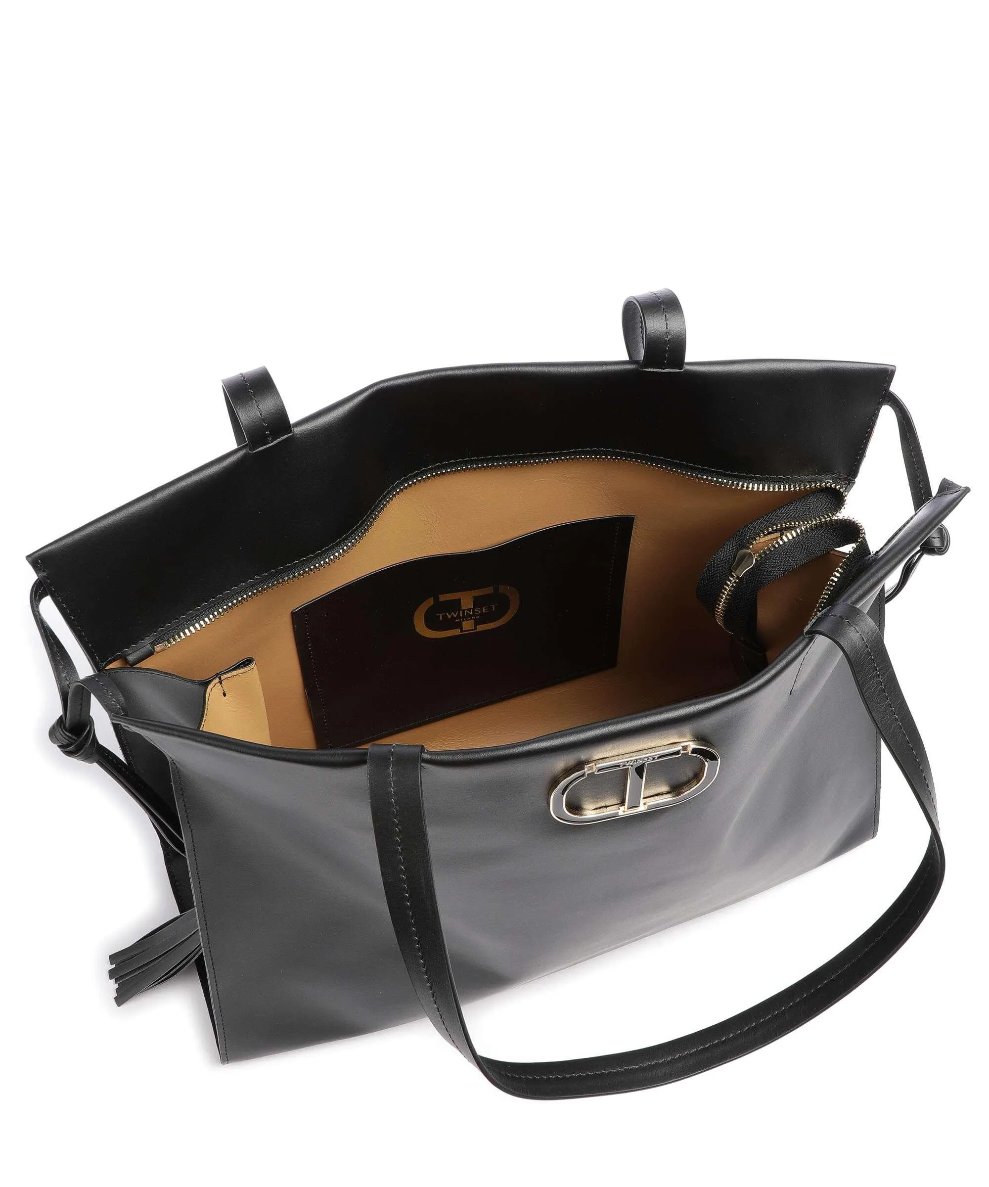  Twinset Etoile Borsa shopper pelle di vitello finemente grana nero  