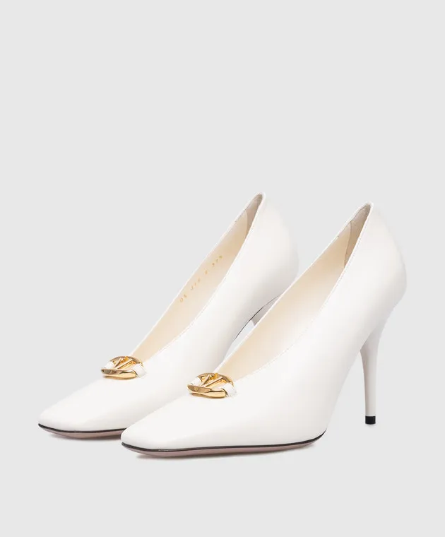 Valentino Scarpe da barca in pelle bianca con logo VLogo 5W2S0JT5EEY