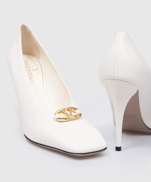 Valentino Scarpe da barca in pelle bianca con logo VLogo 5W2S0JT5EEY