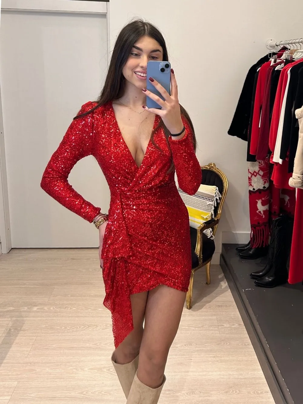 Vestito corto paillettes gonna arricciata