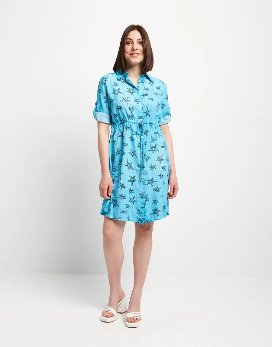 Vestito in misto lino fantasia