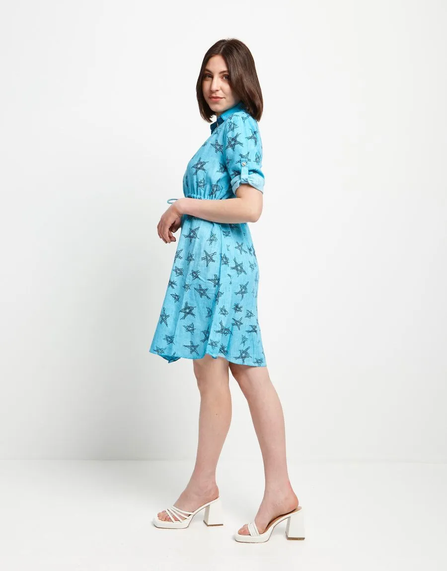 Vestito in misto lino fantasia