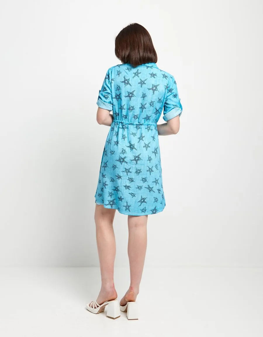 Vestito in misto lino fantasia