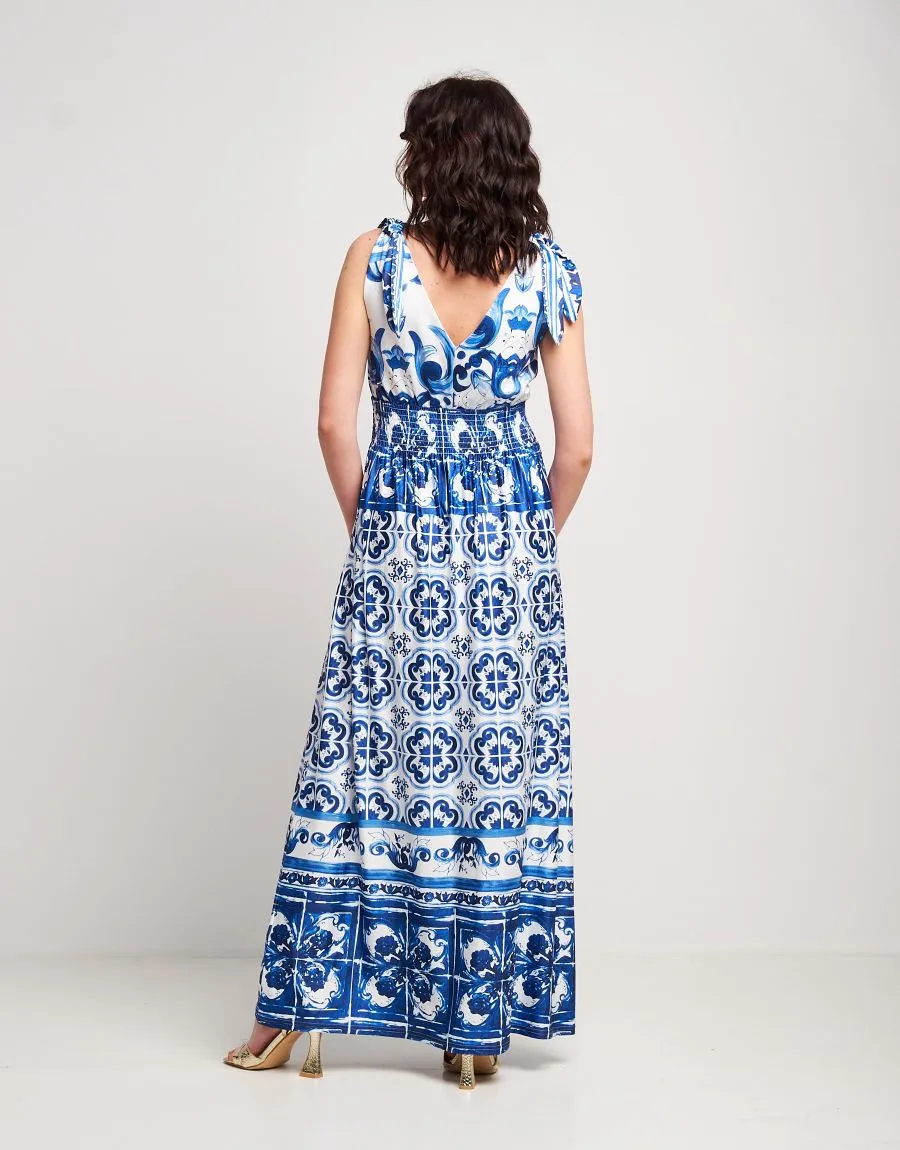 Vestito lungo fantasia con arriccio