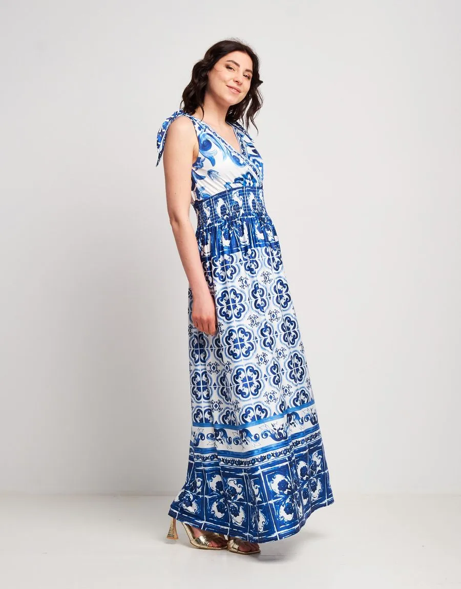 Vestito lungo fantasia con arriccio