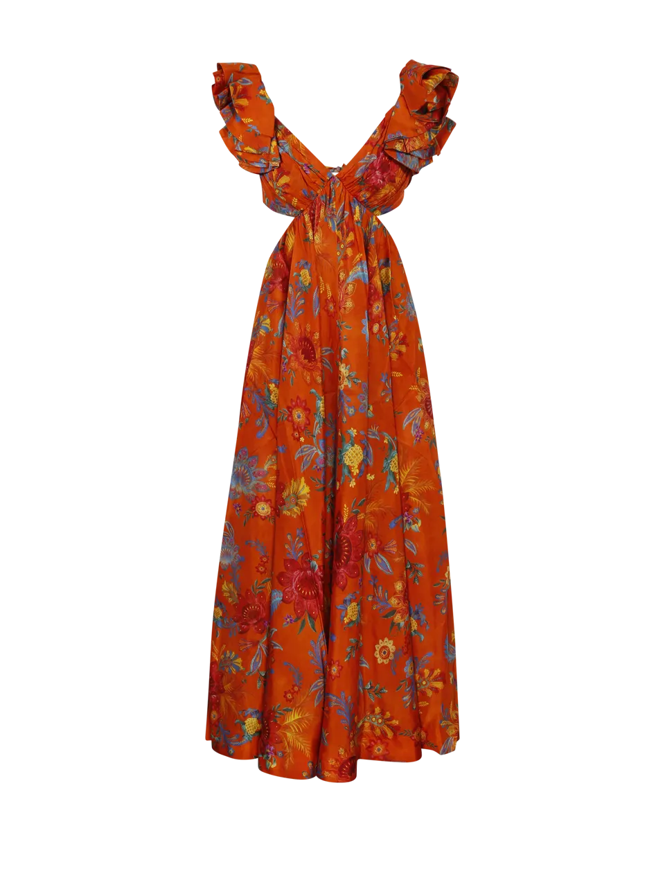 WOMAN ZIMMERMANN ORANGE SILK GINGER FRILL MIDI DRESS