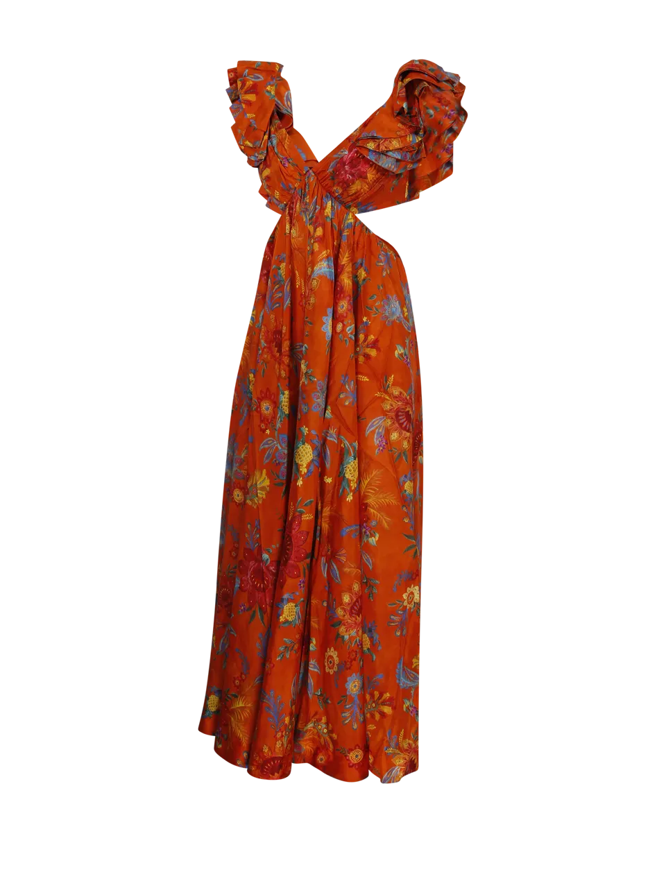 WOMAN ZIMMERMANN ORANGE SILK GINGER FRILL MIDI DRESS