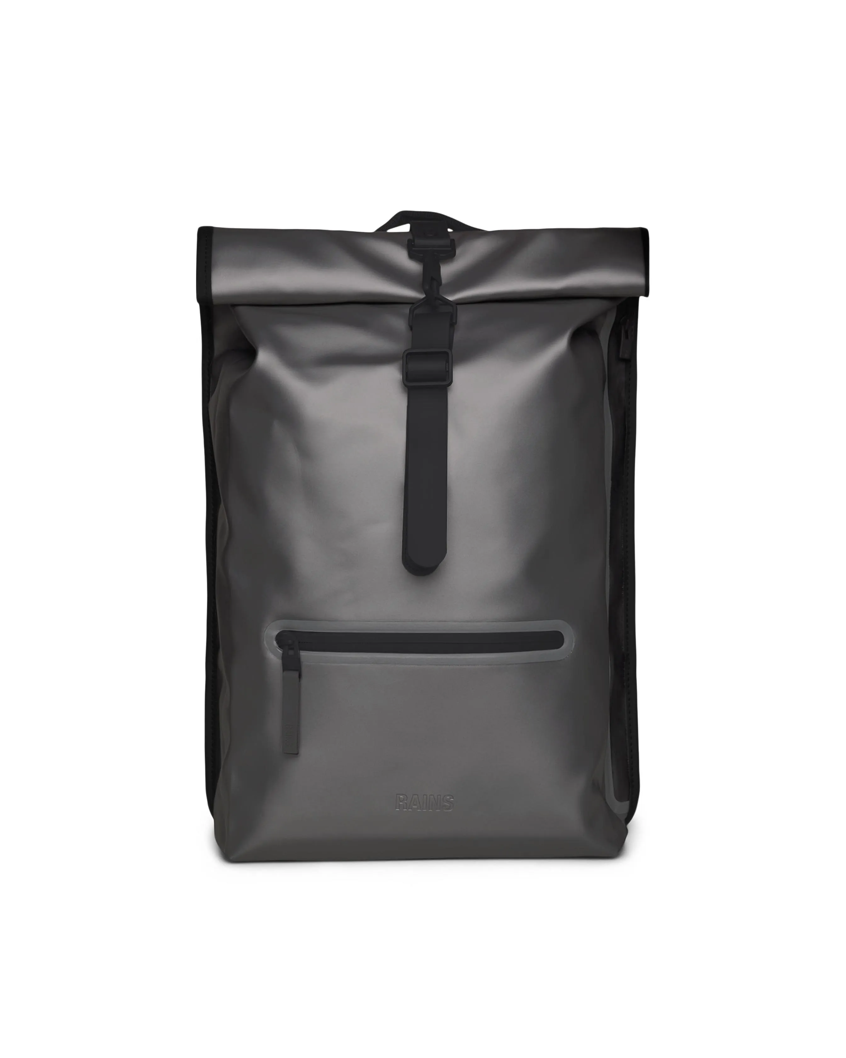 Zaino Rolltop Rucksack grigio metallizzato in tessuto tecnico impermeabile effetto gommato